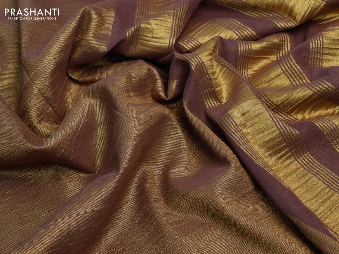 Crushed tissue saree gold with plain body and paisley zari woven border