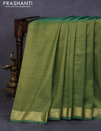 Crushed tissue saree green with plain body and paisley zari woven border