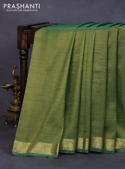 Crushed tissue saree green with plain body and paisley zari woven border