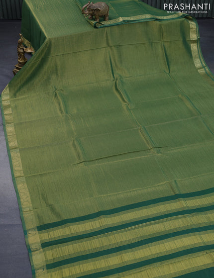 Crushed tissue saree green with plain body and paisley zari woven border