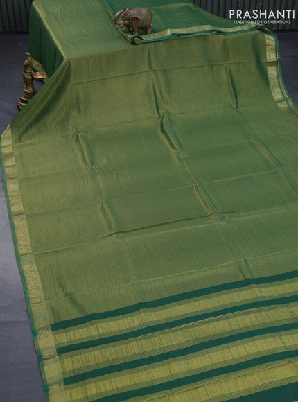 Crushed tissue saree green with plain body and paisley zari woven border