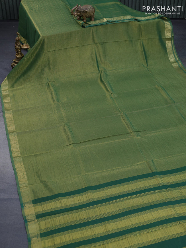 Crushed tissue saree green with plain body and paisley zari woven border