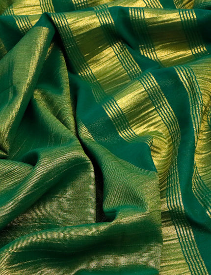 Crushed tissue saree green with plain body and paisley zari woven border