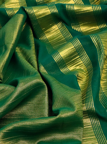 Crushed tissue saree green with plain body and paisley zari woven border