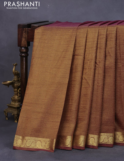 Crushed tissue saree wine shade with plain body and paisley zari woven border