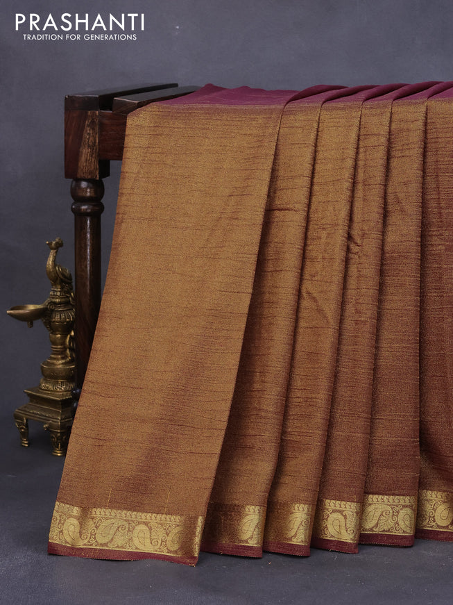 Crushed tissue saree wine shade with plain body and paisley zari woven border