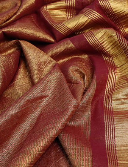 Crushed tissue saree wine shade with plain body and paisley zari woven border