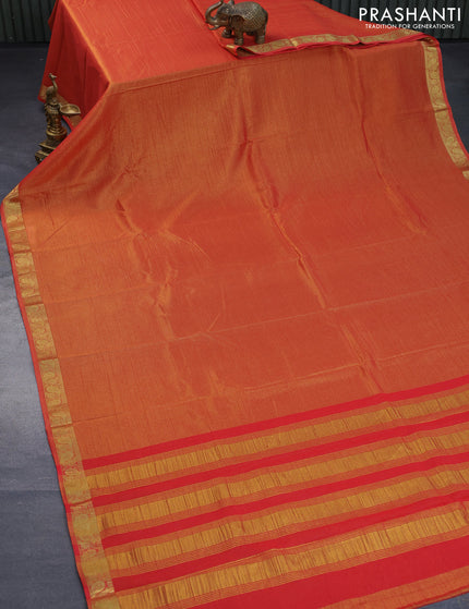 Crushed tissue saree red with plain body and paisley zari woven border