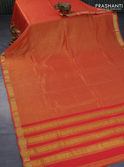 Crushed tissue saree red with plain body and paisley zari woven border