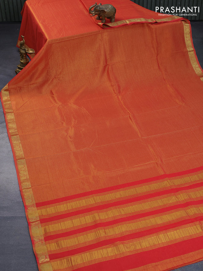 Crushed tissue saree red with plain body and paisley zari woven border