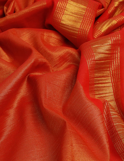 Crushed tissue saree red with plain body and paisley zari woven border