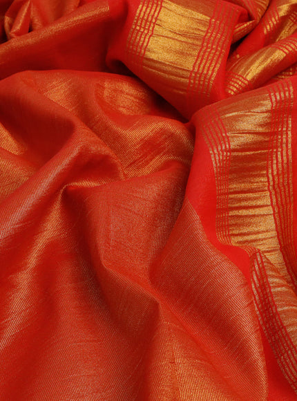 Crushed tissue saree red with plain body and paisley zari woven border