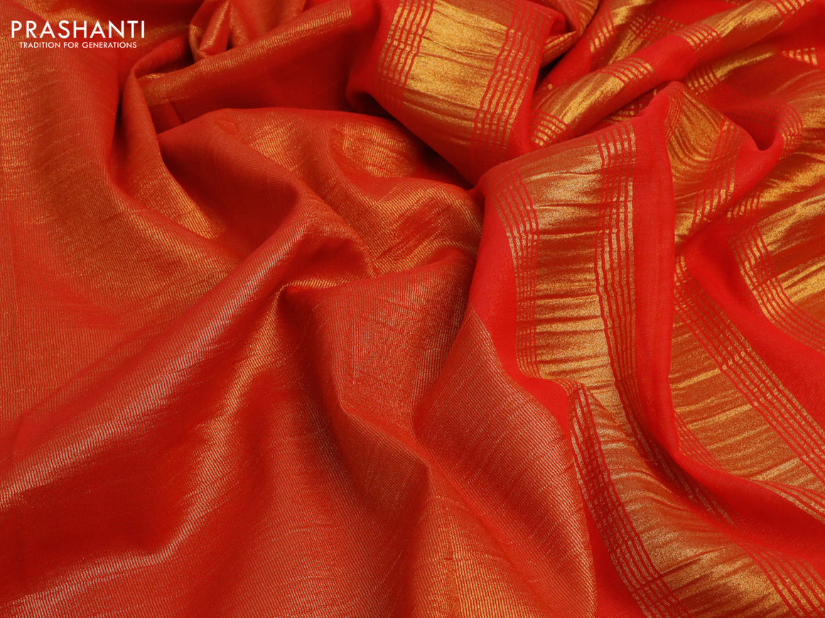 Crushed tissue saree red with plain body and paisley zari woven border