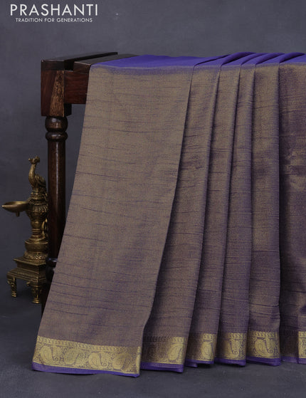 Crushed tissue saree blue with plain body and paisley zari woven border