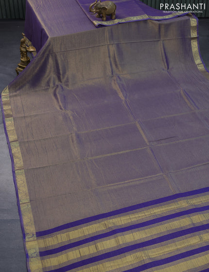 Crushed tissue saree blue with plain body and paisley zari woven border