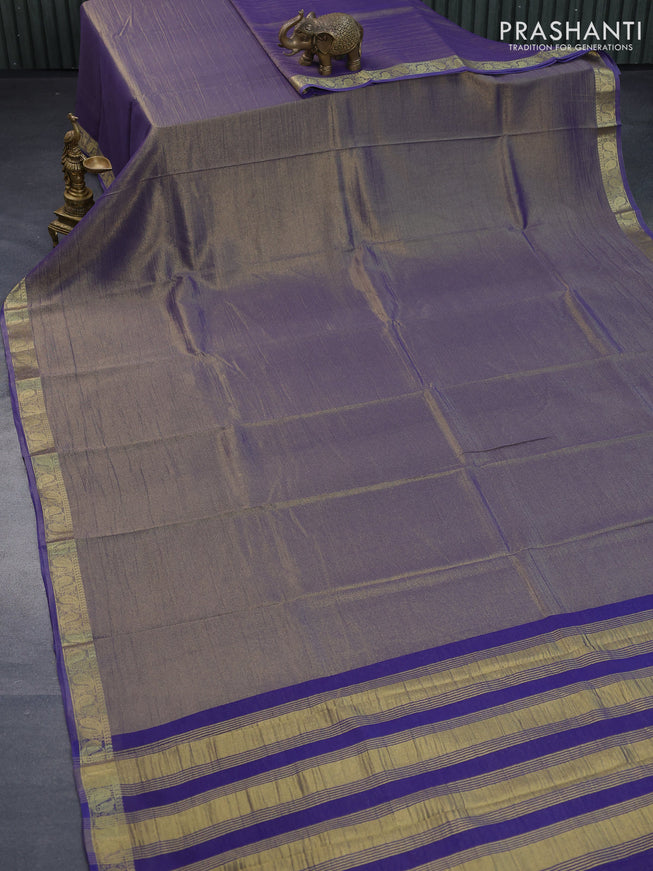 Crushed tissue saree blue with plain body and paisley zari woven border