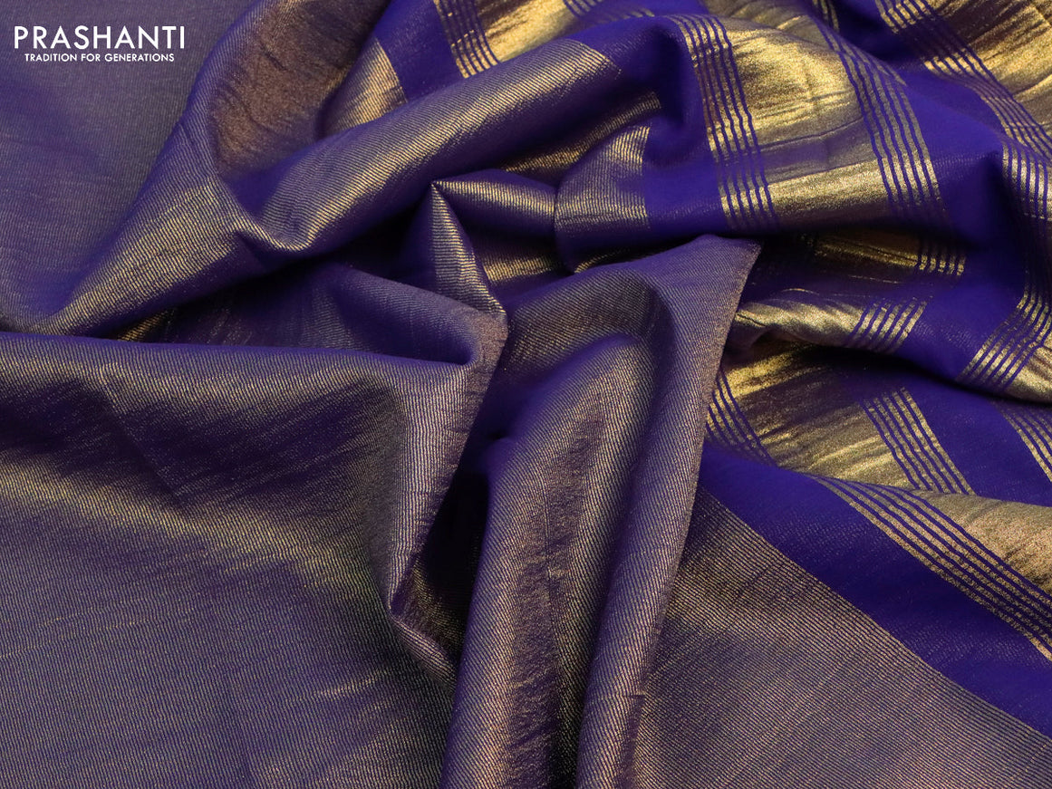 Crushed tissue saree blue with plain body and paisley zari woven border