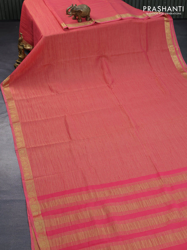 Crushed tissue saree pink shade with plain body and paisley zari woven border