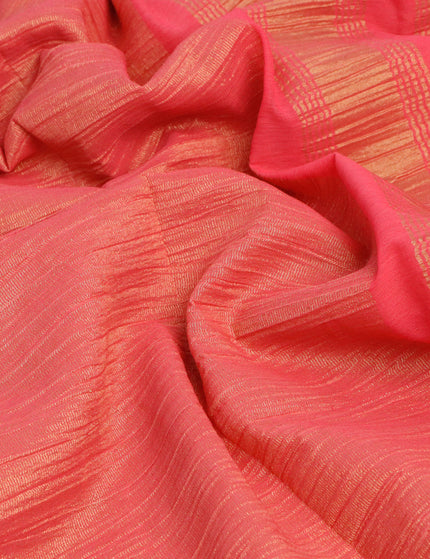 Crushed tissue saree pink shade with plain body and paisley zari woven border