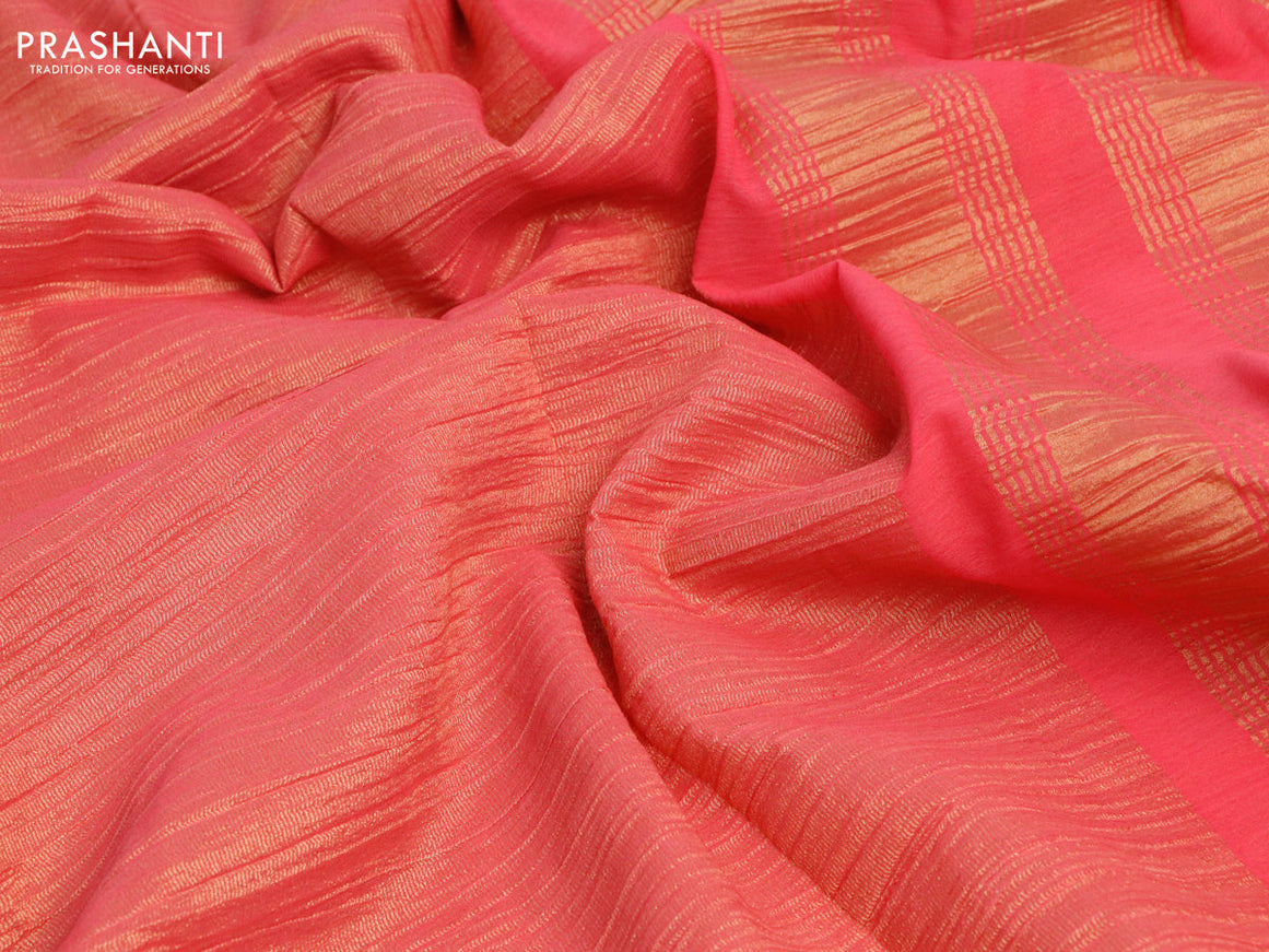 Crushed tissue saree pink shade with plain body and paisley zari woven border