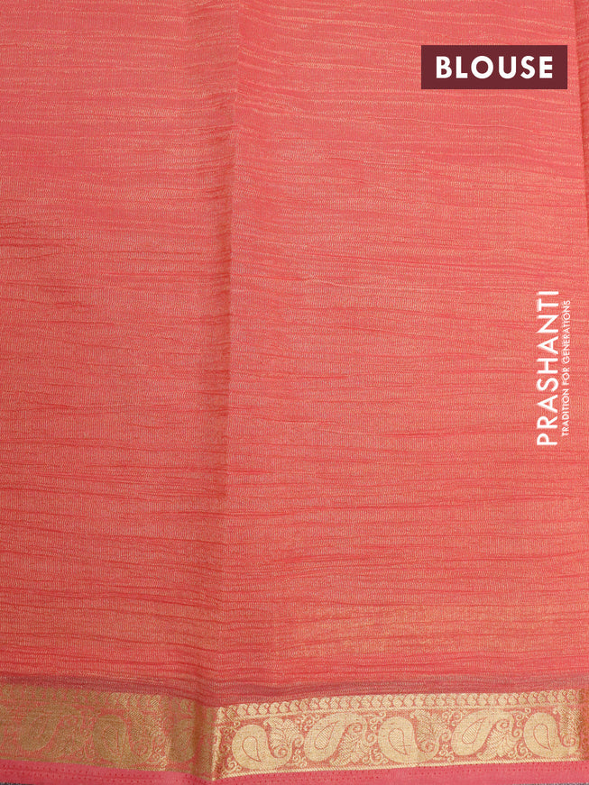 Crushed tissue saree pink shade with plain body and paisley zari woven border