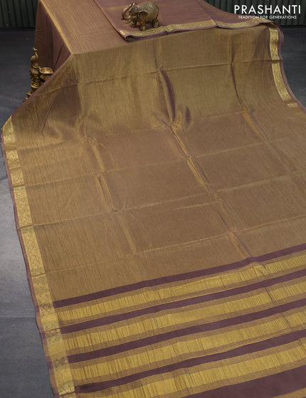 Crushed tissue saree brown shade with plain body and zari woven border