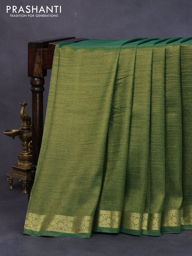 Crushed tissue saree green with plain body and zari woven border