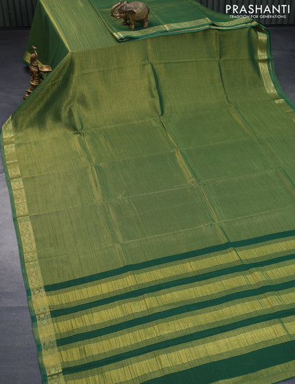 Crushed tissue saree green with plain body and zari woven border