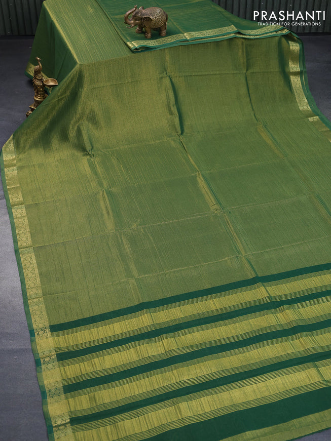 Crushed tissue saree green with plain body and zari woven border