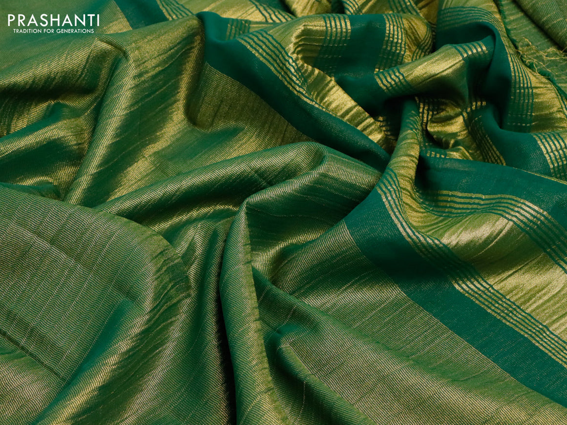 Crushed tissue saree green with plain body and zari woven border