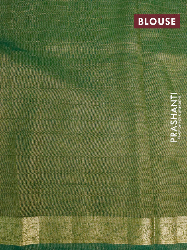 Crushed tissue saree green with plain body and zari woven border