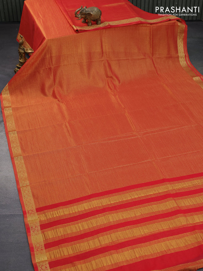 Crushed tissue saree red with plain body and zari woven border