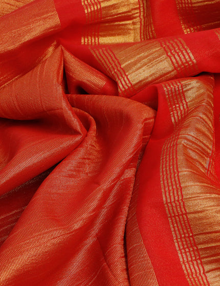 Crushed tissue saree red with plain body and zari woven border