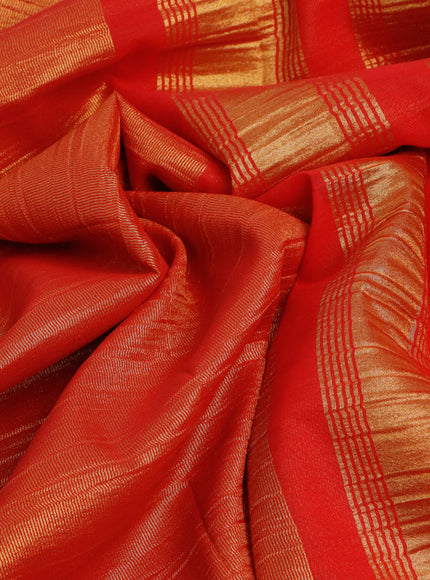 Crushed tissue saree red with plain body and zari woven border