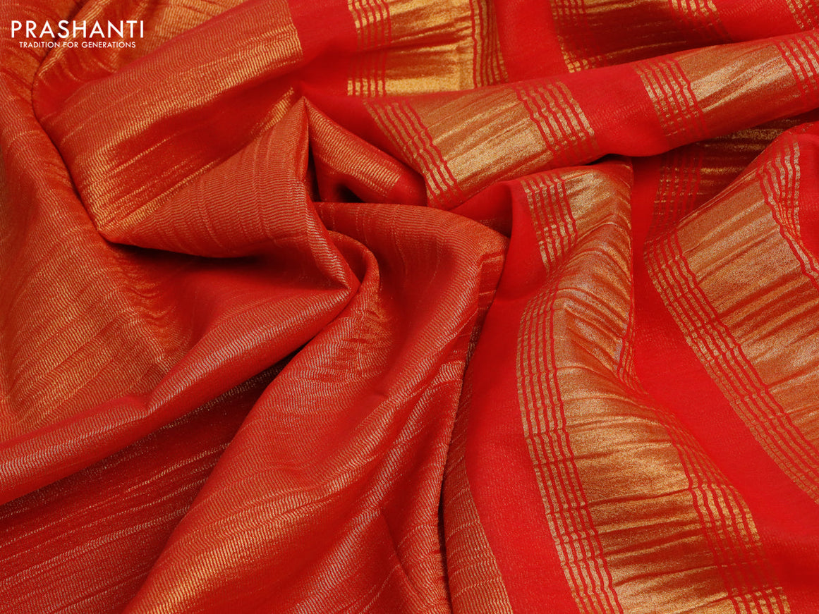 Crushed tissue saree red with plain body and zari woven border