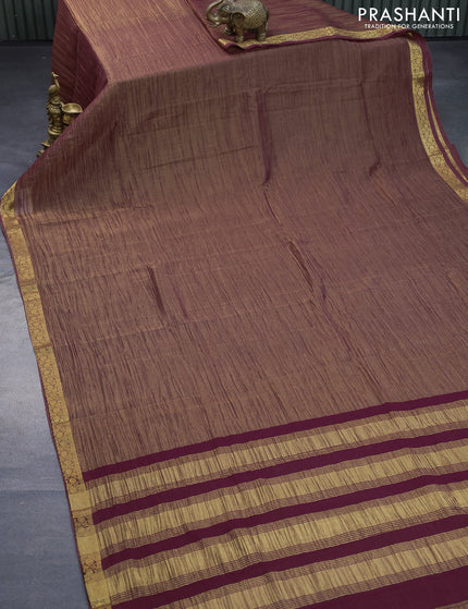 Crushed tissue saree maroon shade with plain body and zari woven border