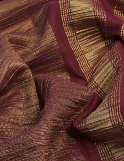 Crushed tissue saree maroon shade with plain body and zari woven border