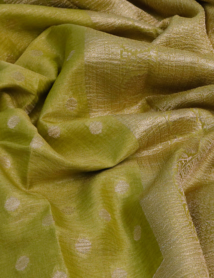 Crushed tissue saree lime green with zari woven buttas and long zari woven border