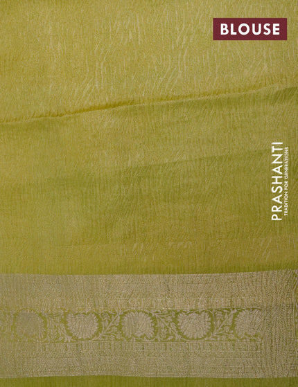 Crushed tissue saree lime green with zari woven buttas and long zari woven border