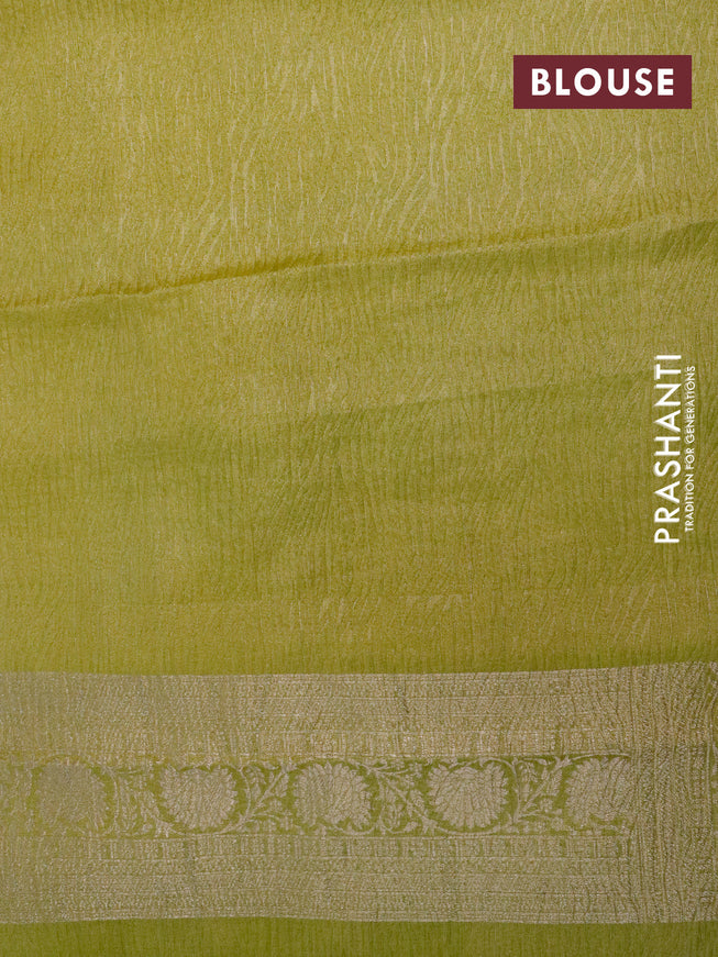 Crushed tissue saree lime green with zari woven buttas and long zari woven border