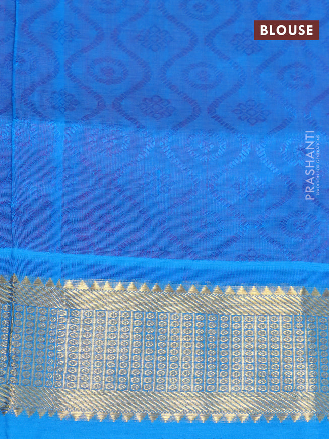 Silk cotton saree pink and blue with allover self emboss jaquard and zari woven border