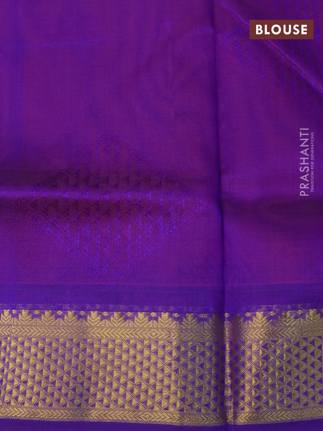 Silk cotton saree rustic orange and blue with allover self emboss jaquard and zari woven border