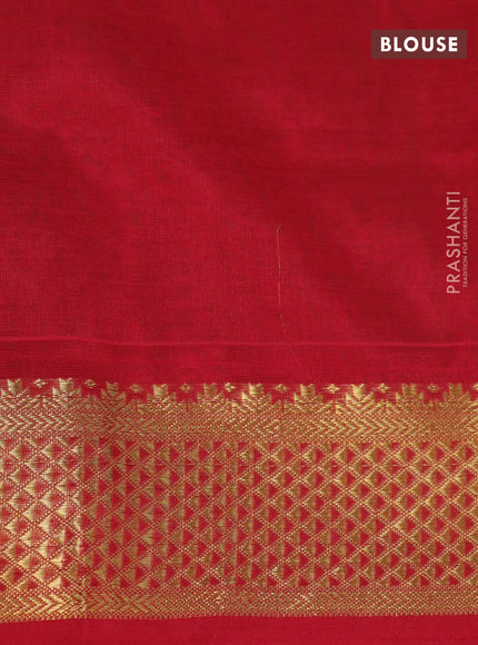 Silk cotton saree light green and red with allover self emboss jaquard and zari woven border