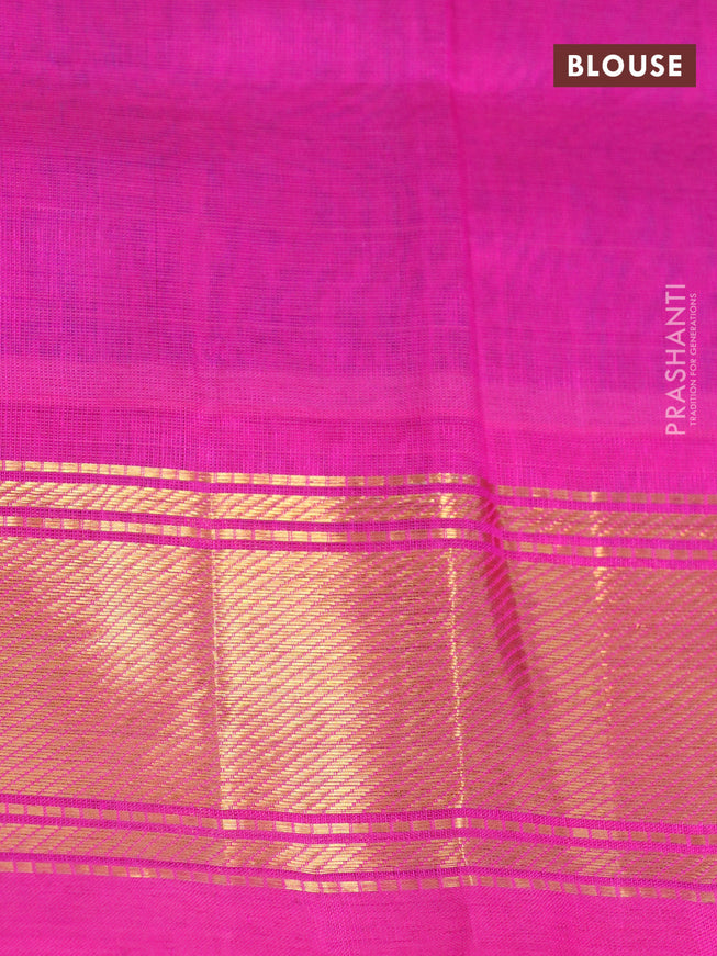 Silk cotton saree blue and pink with allover zari woven buttas and zari woven border