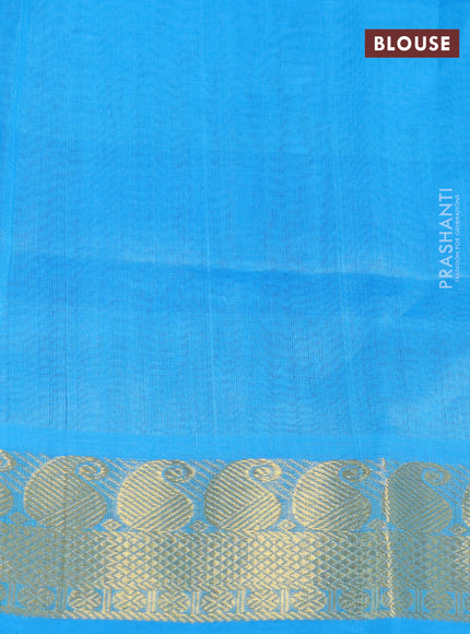 Silk cotton saree light blue and deep purple with allover paalum pazhamum checked pattern & zari buttas and zari woven border