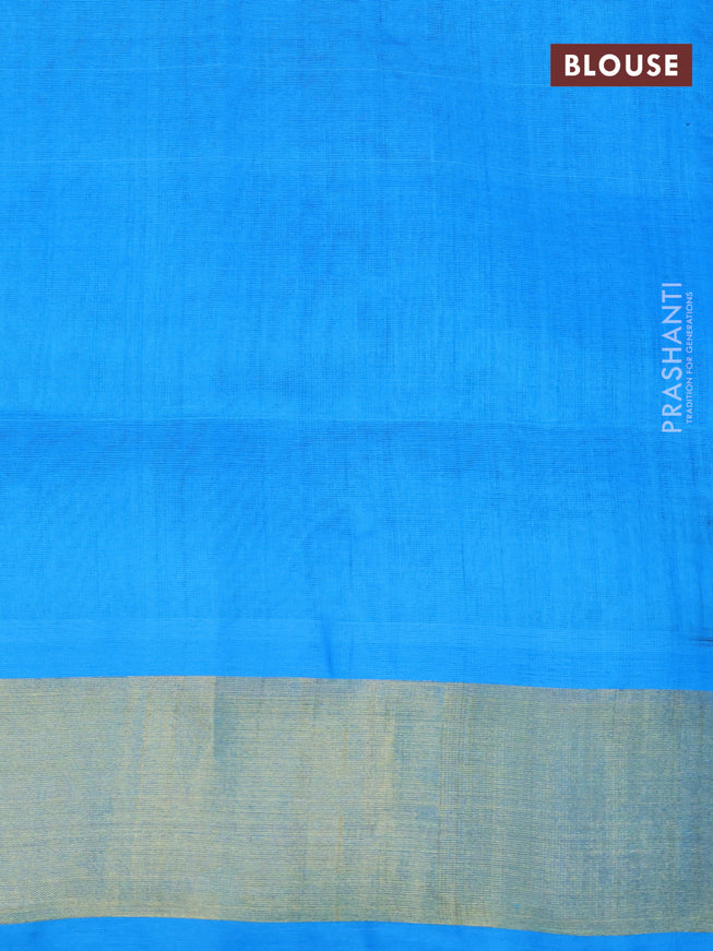 Silk cotton saree blue and light blue with allover paalum pazhamum checked pattern & zari buttas and zari woven border