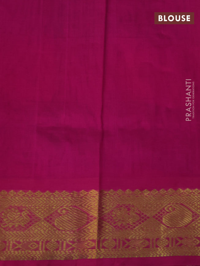 Silk cotton saree light green and pink with allover paalum pazhamum checked pattern & zari buttas and zari woven border