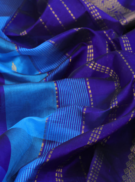 Silk cotton saree cs blue and blue with allover paalum pazhamum checked pattern & zari buttas and zari woven border