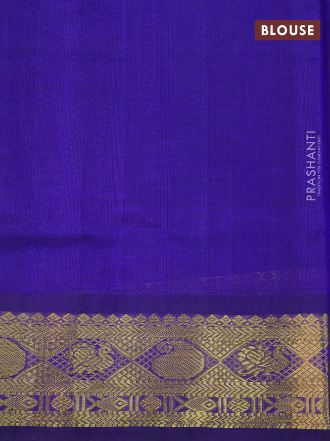 Silk cotton saree cs blue and blue with allover paalum pazhamum checked pattern & zari buttas and zari woven border