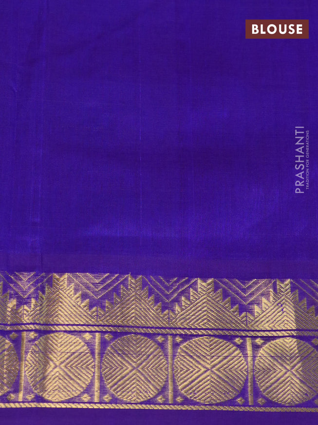 Silk cotton saree cs blue and blue with allover paalum pazhamum zari checked pattern and temple & rudhraksha zari woven border